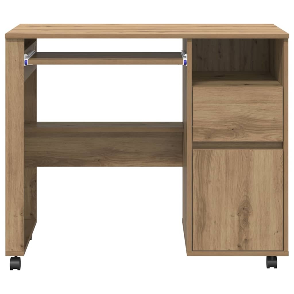 VidaXL Bureau met Wielen artisanaal eikenkleurig 91 x 50 x 77 cm