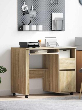 VidaXL Bureau met Wielen Sonoma eiken 91 x 50 x 77 cm Bewerkt hout