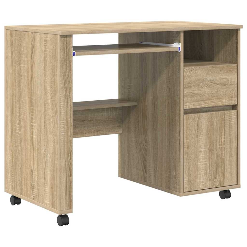 VidaXL Bureau met Wielen Sonoma eiken 91 x 50 x 77 cm Bewerkt hout