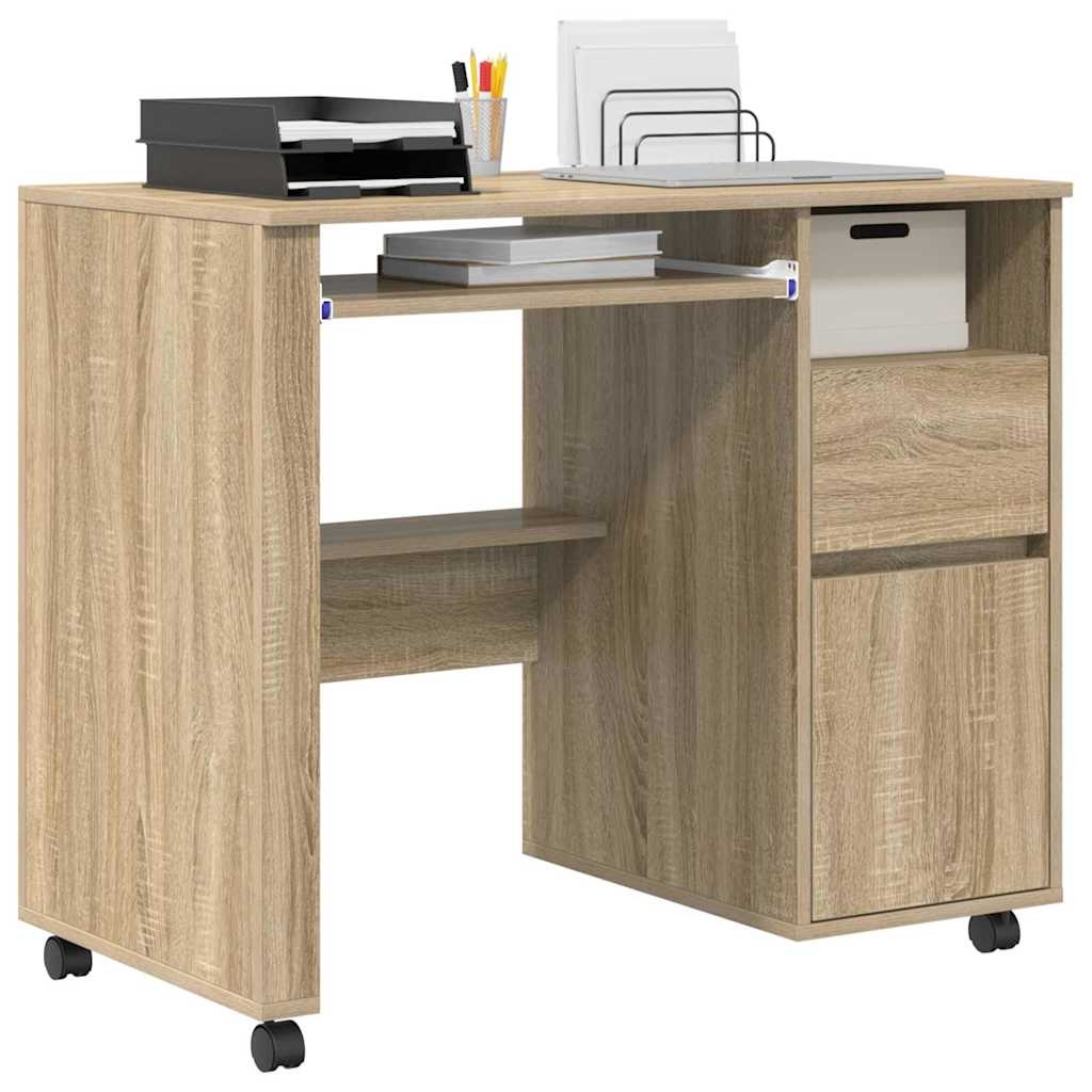 VidaXL Bureau met Wielen Sonoma eiken 91 x 50 x 77 cm Bewerkt hout