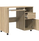 VidaXL Bureau met Wielen Sonoma eiken 91 x 50 x 77 cm Bewerkt hout