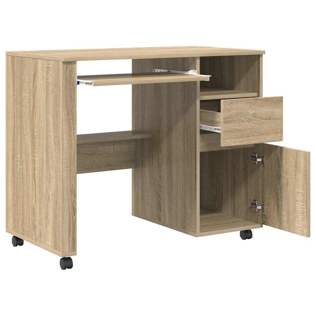 VidaXL Bureau met Wielen Sonoma eiken 91 x 50 x 77 cm Bewerkt hout