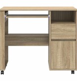 VidaXL Bureau met Wielen Sonoma eiken 91 x 50 x 77 cm Bewerkt hout