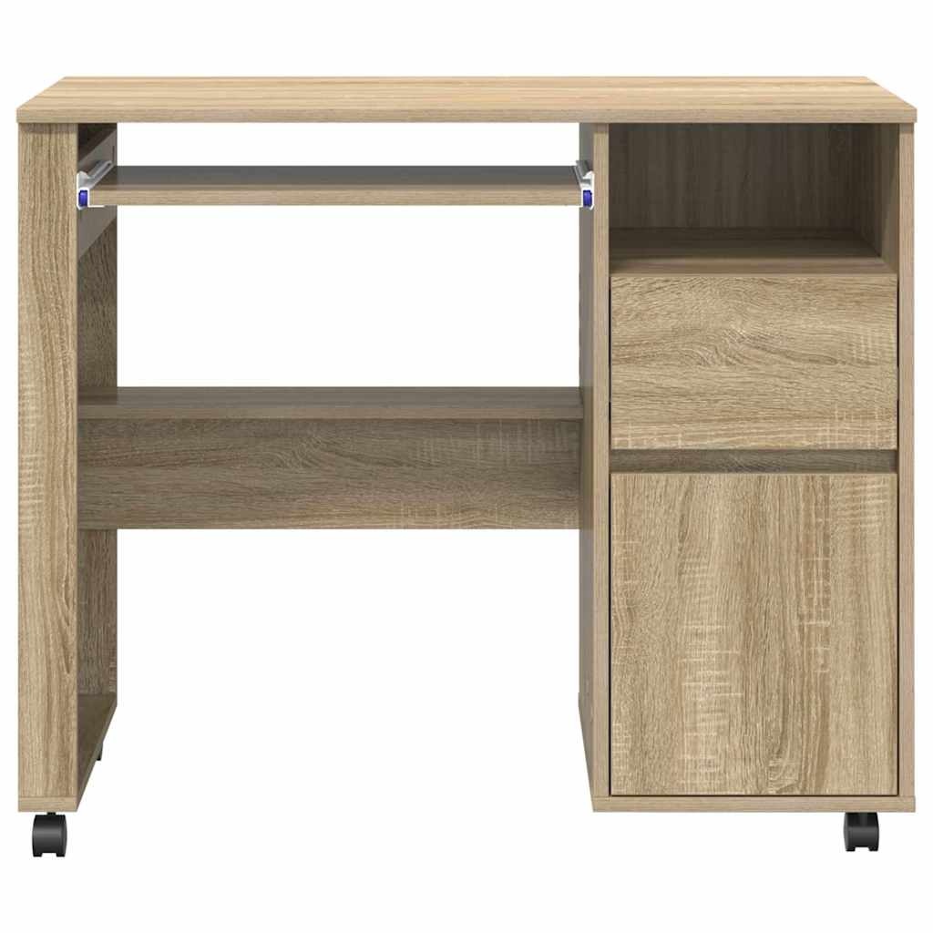 VidaXL Bureau met Wielen Sonoma eiken 91 x 50 x 77 cm Bewerkt hout