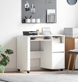 VidaXL Bureau met Wielen met lade Wit 91 x 50 x 77 cm Bewerkt hout