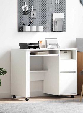 VidaXL Bureau met Wielen met lade Wit 91 x 50 x 77 cm Bewerkt hout