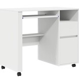 VidaXL Bureau met Wielen met lade Wit 91 x 50 x 77 cm Bewerkt hout