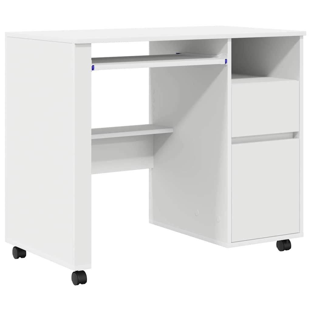 VidaXL Bureau met Wielen met lade Wit 91 x 50 x 77 cm Bewerkt hout