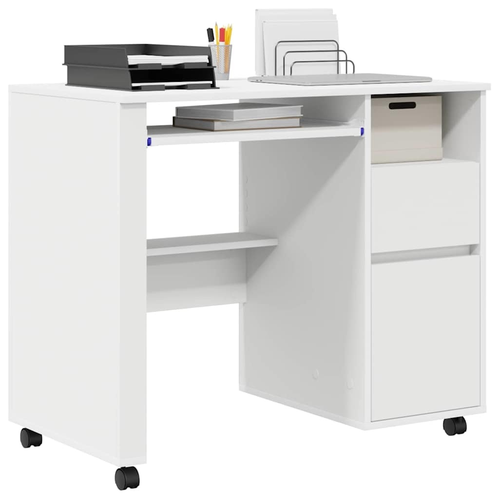 VidaXL Bureau met Wielen met lade Wit 91 x 50 x 77 cm Bewerkt hout