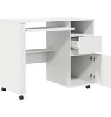 VidaXL Bureau met Wielen met lade Wit 91 x 50 x 77 cm Bewerkt hout