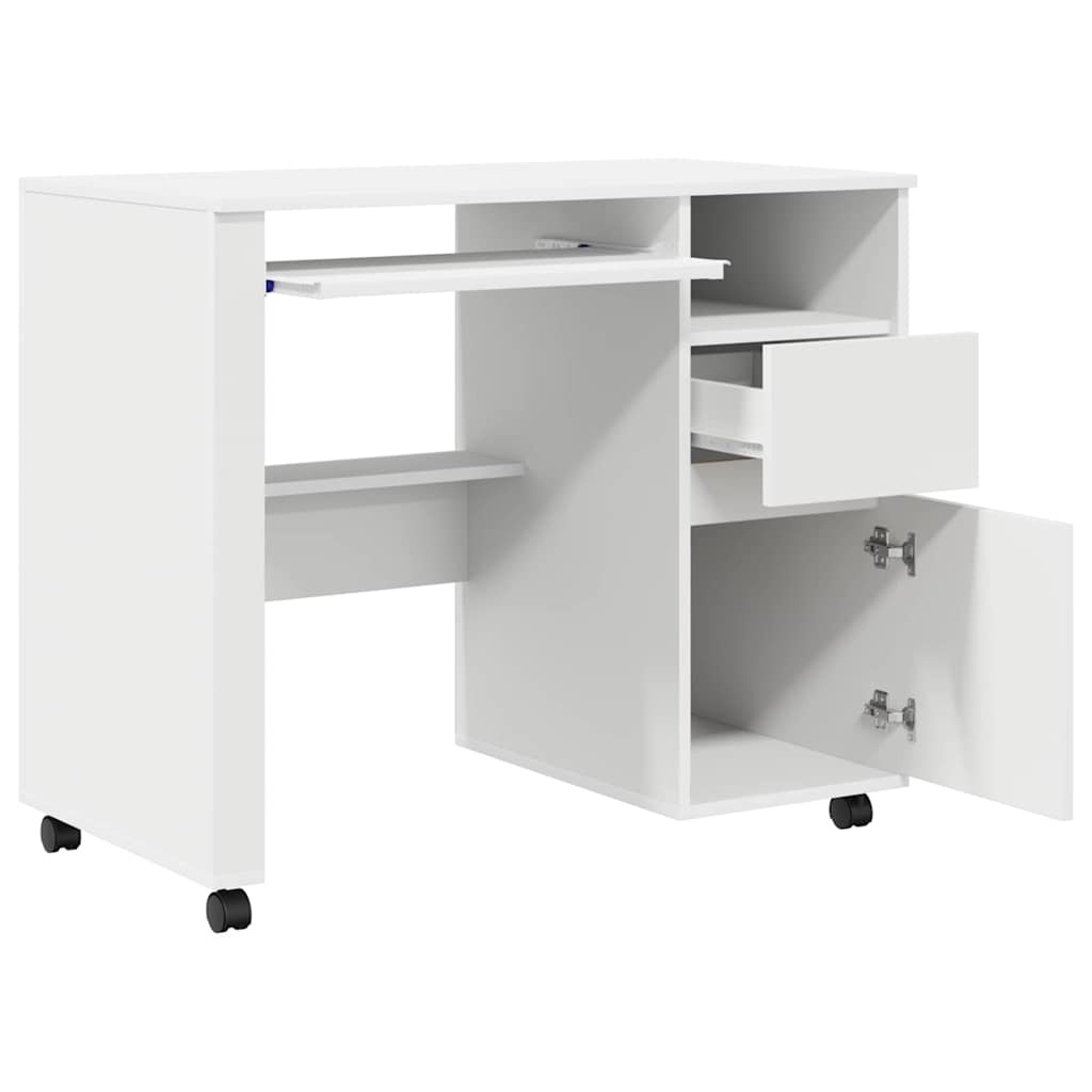 VidaXL Bureau met Wielen met lade Wit 91 x 50 x 77 cm Bewerkt hout