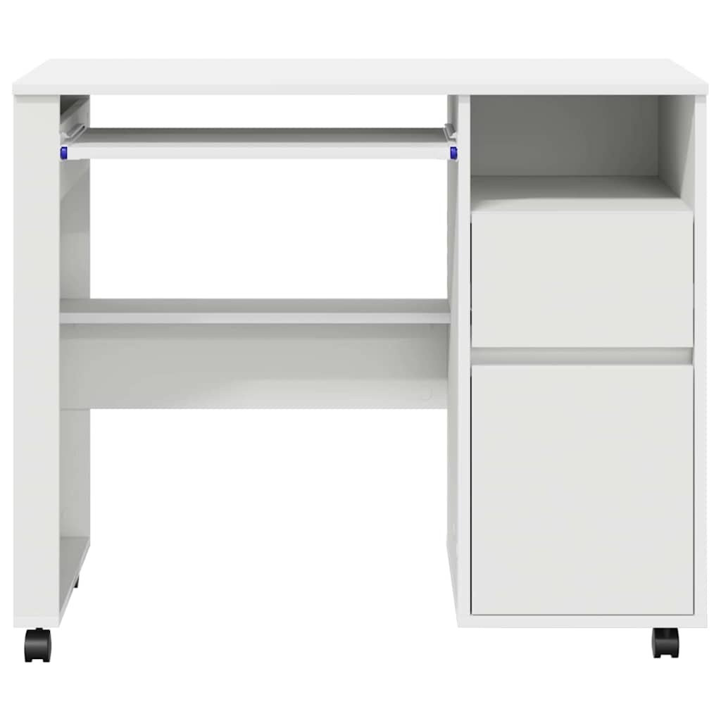 VidaXL Bureau met Wielen met lade Wit 91 x 50 x 77 cm Bewerkt hout