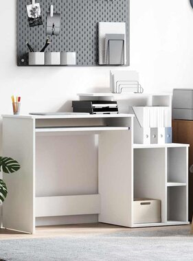 VidaXL Bureau met Opbergruimte Wit 120,5 x 44 x 88,5 cm Bewerkt hout