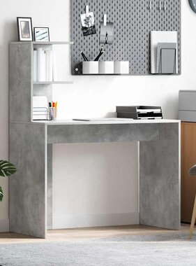 VidaXL Bureau met plank Betongrijs 102 x 50 x 124 cm Bewerkt hout
