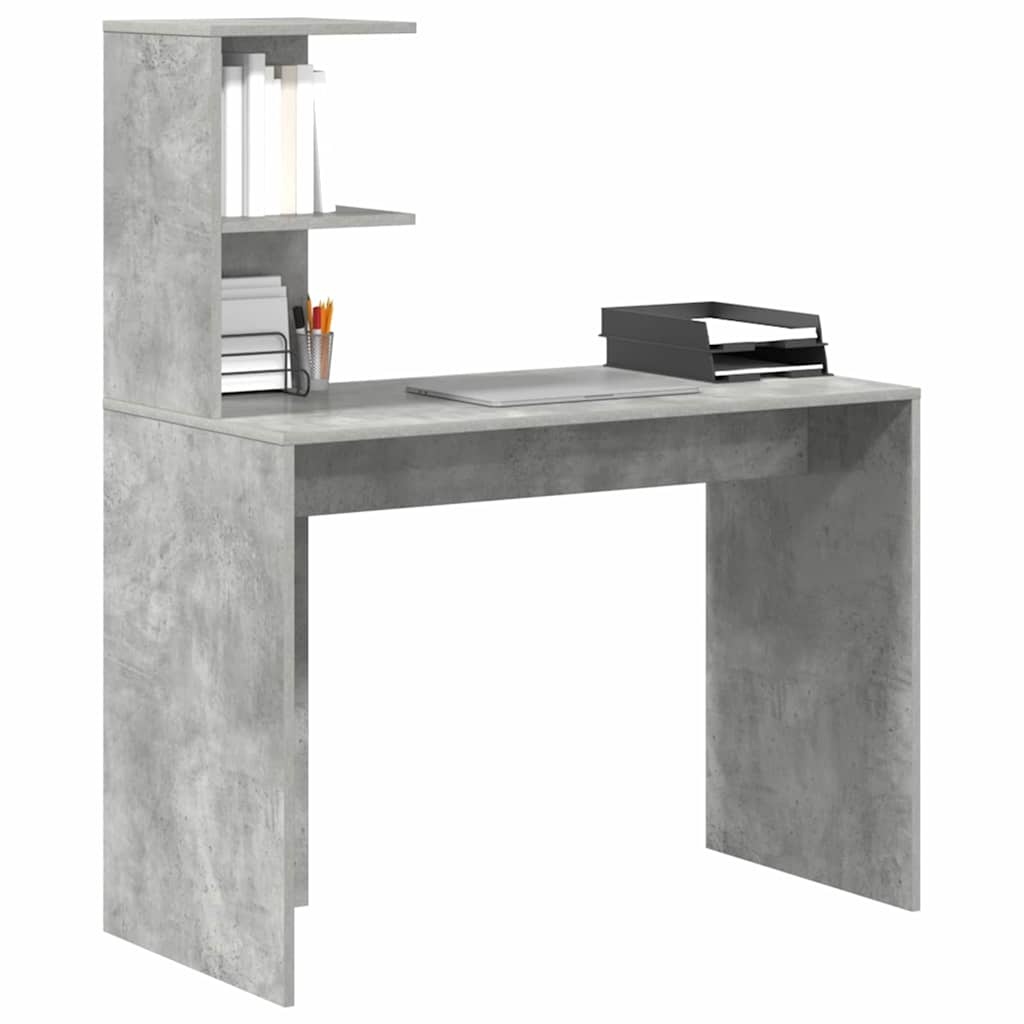 VidaXL Bureau met plank Betongrijs 102 x 50 x 124 cm Bewerkt hout