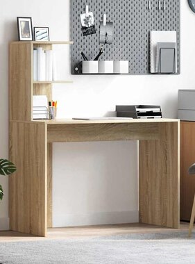 VidaXL Bureau met plank Sonoma eiken 102 x 50 x 124 cm Bewerkt hout