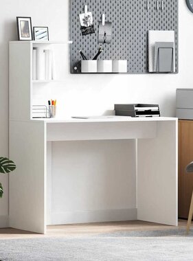 VidaXL Bureau met plank met opslag Wit 102 x 50 x 124 cm Bewerkt hout
