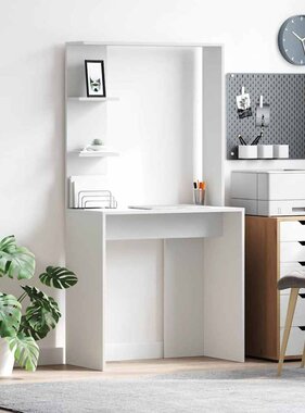 VidaXL Bureau met plank Wit 78.5 x 37 x 154.5 cm Bewerkt hout