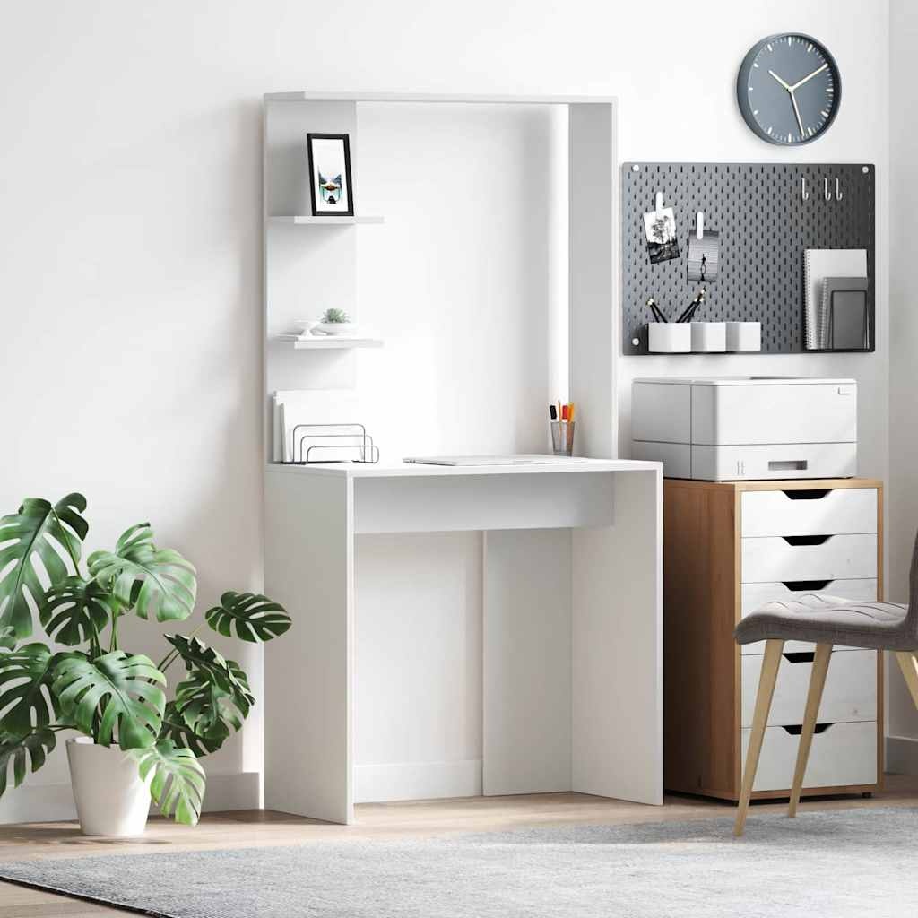 VidaXL Bureau met plank Wit 78.5 x 37 x 154.5 cm Bewerkt hout