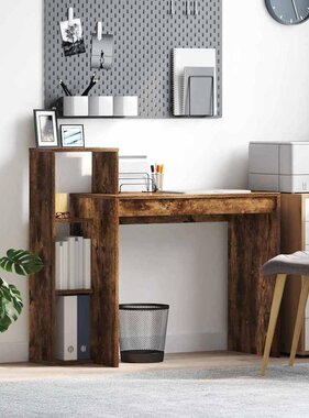 VidaXL Bureau met plank Gerookt eiken 100 x 40 x 90 cm Bewerkt hout