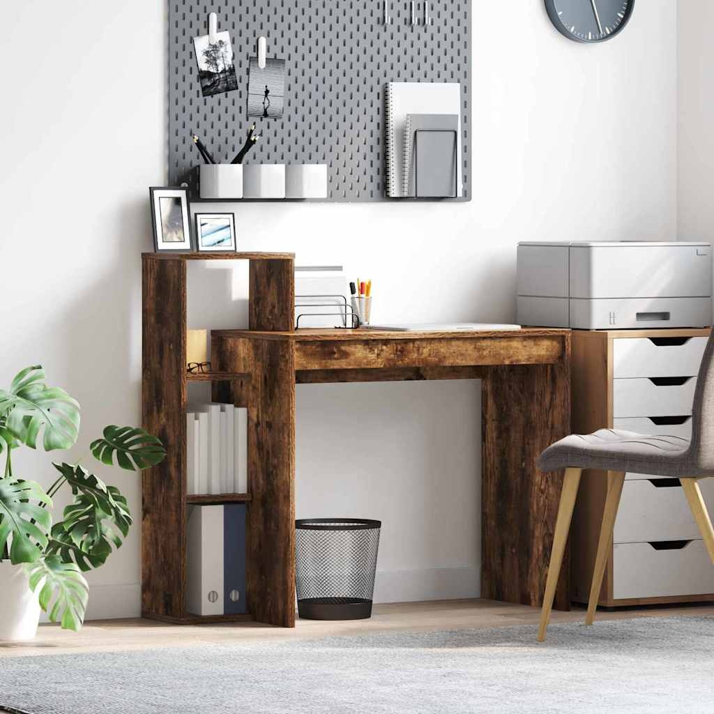 VidaXL Bureau met plank Gerookt eiken 100 x 40 x 90 cm Bewerkt hout