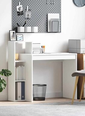 VidaXL Bureau met plank met opslag Wit 100 x 40 x 90 cm Bewerkt hout