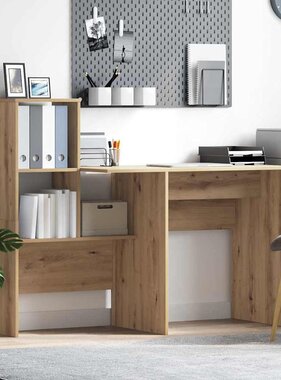 VidaXL Bureau met plank artisanaal eikenkleurig 131,5 x 50 x 106,5 cm