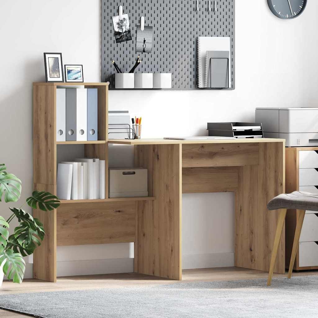 VidaXL Bureau met plank artisanaal eikenkleurig 131,5 x 50 x 106,5 cm