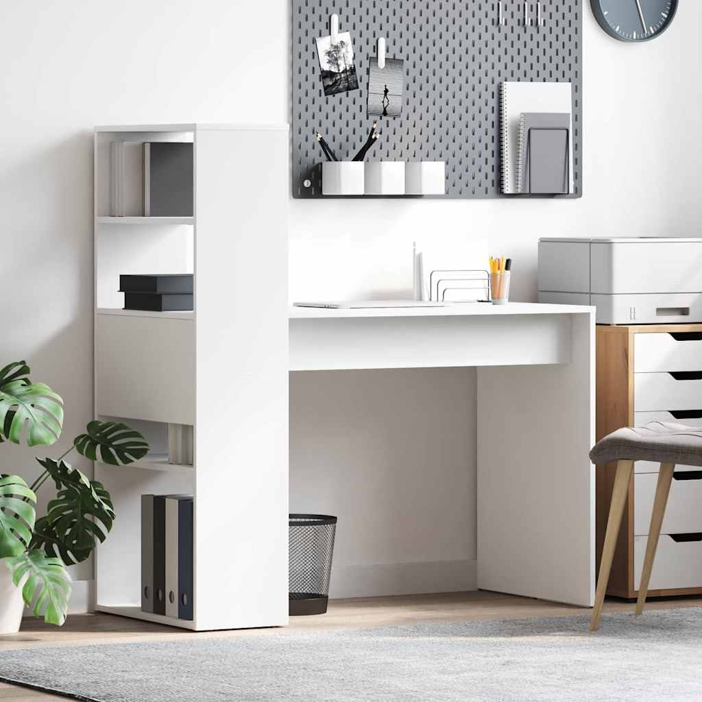 VidaXL Bureau met plank met opslag Wit 113 x 54 x 120 cm Bewerkt hout