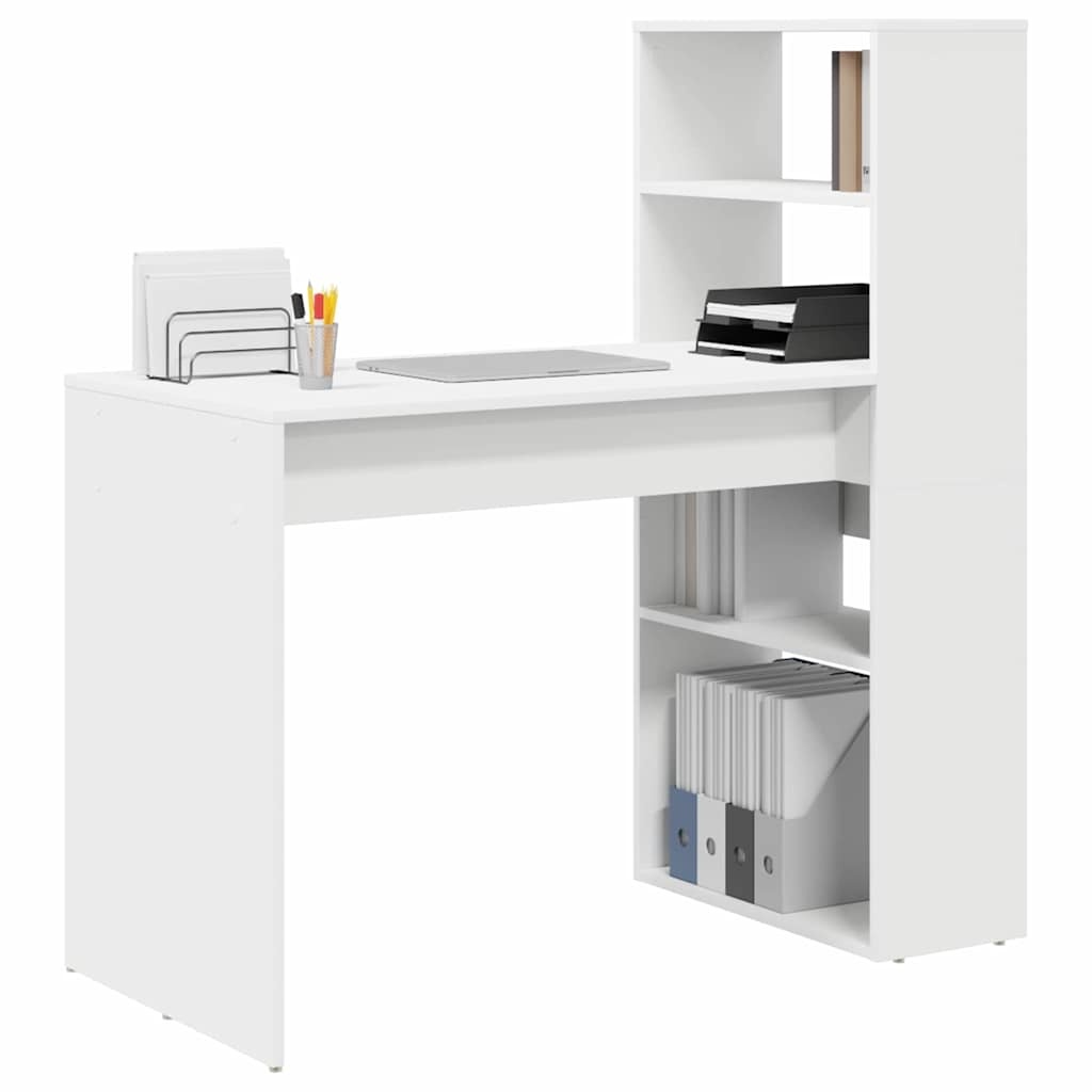 VidaXL Bureau met plank met opslag Wit 113 x 54 x 120 cm Bewerkt hout