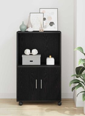 VidaXL Rolling Cabinet Zwart Eiken 55 x 40 x 91 cm Bewerkt hout