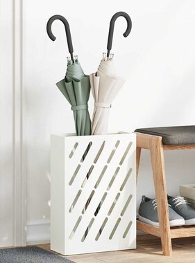 VidaXL Paraplu Standaard met opslag Wit 28 x 12 x 41 cm Staal