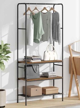 VidaXL Kledingrek met planken Oud hout 77 x 30 x 171 cm Bewerkt hout