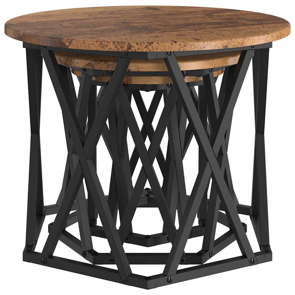 VidaXL Nestbare Bijzettafel 3 pcs Oud hout 53 x 53 x 40 cm