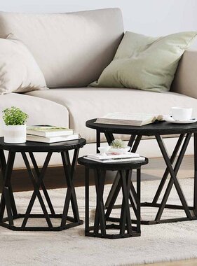 VidaXL Nestbare Bijzettafel 3 pcs Zwart eiken 53 x 53 x 40 cm