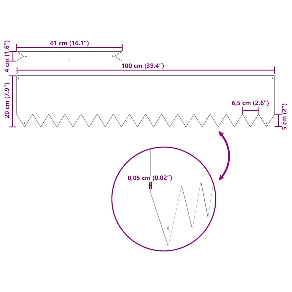 VidaXL Gazonranden 20 pcs Wit 100 x 0.5 x 20 cm Staal