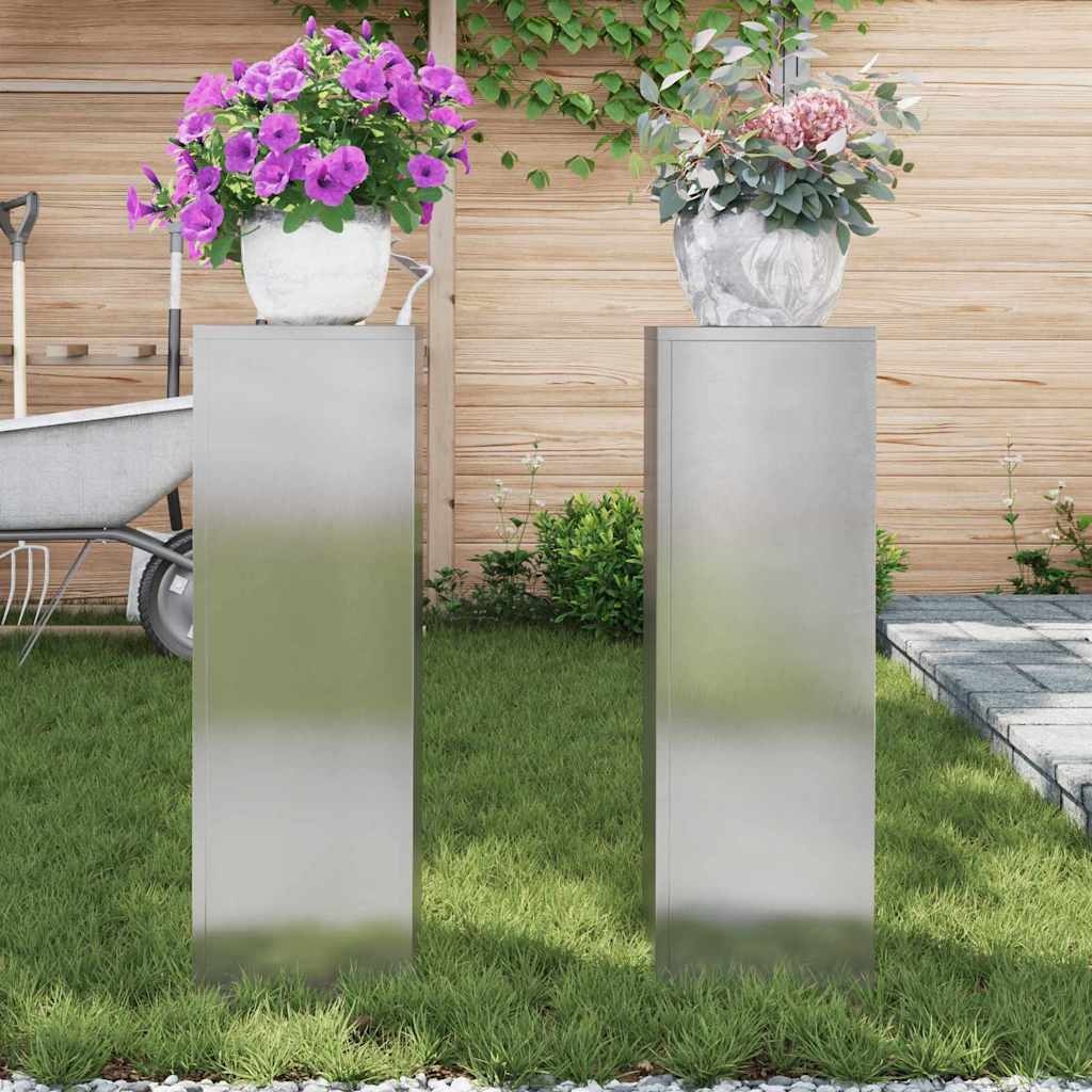 VidaXL Plantenkasten 2 pcs Zilver 24 x 24 x 75 cm Roestvrij staal