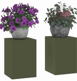 VidaXL Plantenkasten 2 pcs Olijfgroen 24 x 24 x 35 cm Staal