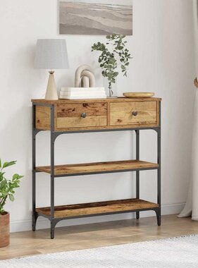 VidaXL Console Tafel Oud hout 72,5 x 25 x 75 cm Gelaagd hout en metaal