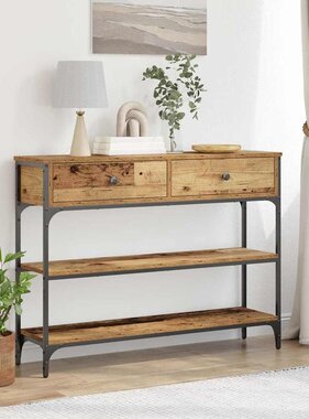 VidaXL Console Tafel Oud hout 100 x 25 x 75 cm Gelaagd hout en metaal