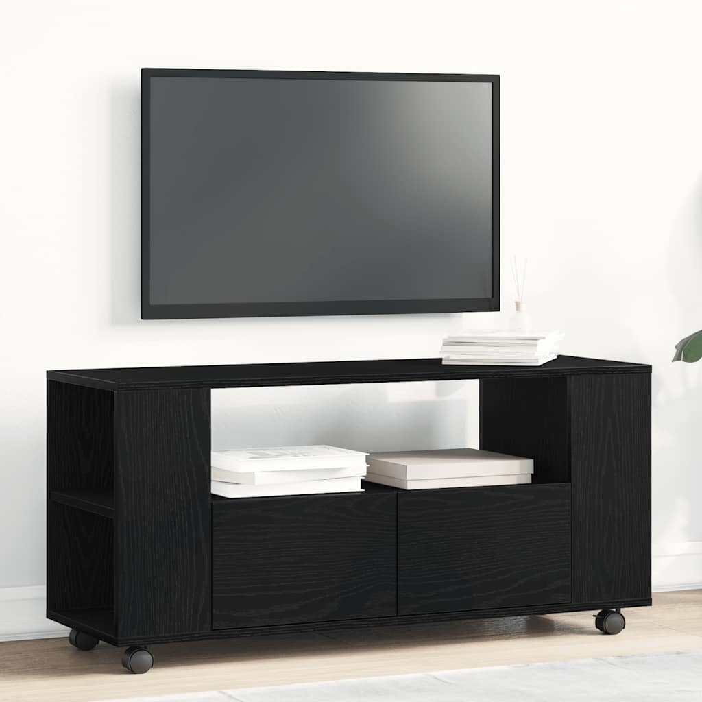 VidaXL Tv-meubel wielen 102x34,5x43 cm spaanplaat zwart eikenkleurig