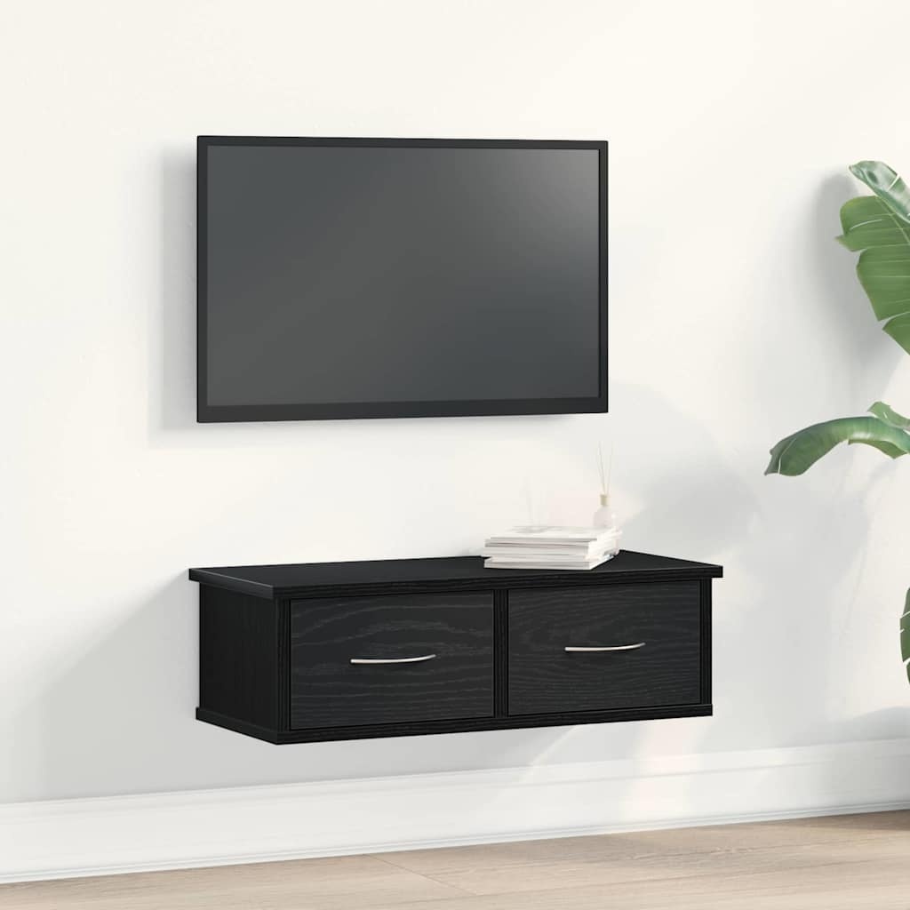 VidaXL Wandkast met lade Zwart eiken 60 x 26 x 18,5 cm Bewerkt hout