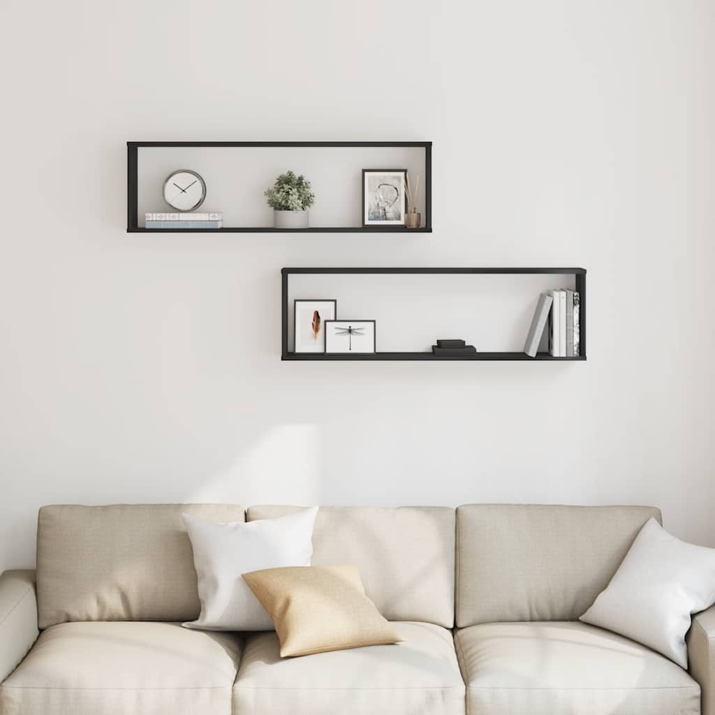 VidaXL Wandrekken Kubusvormig 2 st 100x15x30 cm spaanplaat zwart