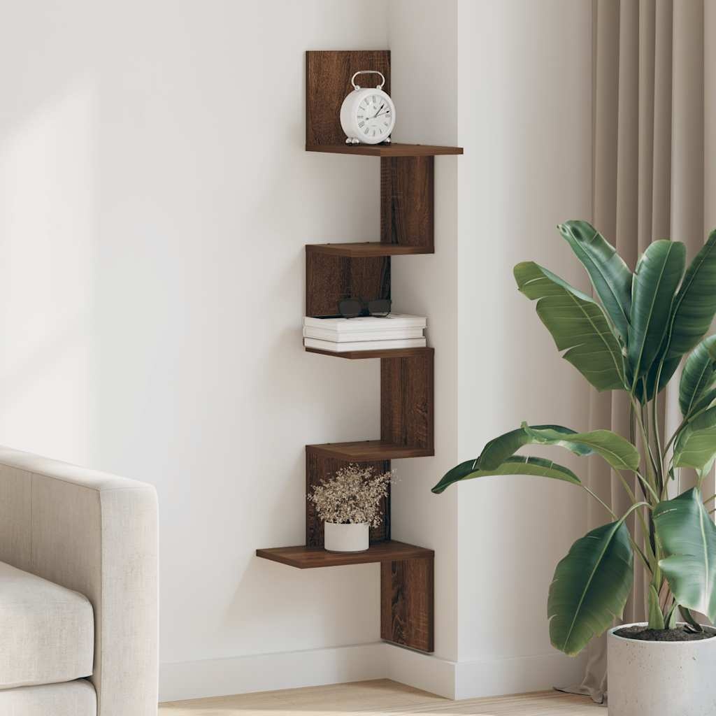 VidaXL Hoekwandschap 32x32x127,5 cm bewerkt hout bruin eikenkleurig