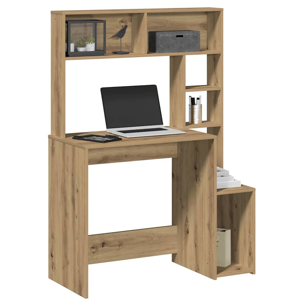 VidaXL Bureau met schappen 100x45x140 cm bewerkt hout artisanaal eiken