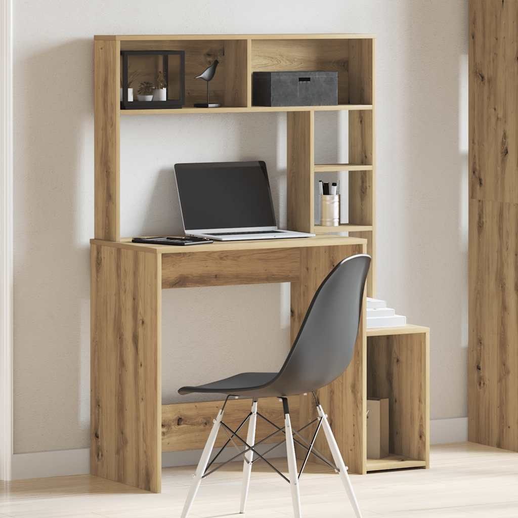 VidaXL Bureau met schappen 100x45x140 cm bewerkt hout artisanaal eiken
