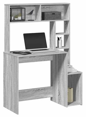 VidaXL Bureau met schappen 100x45x140 cm bewerkt hout grijs sonoma