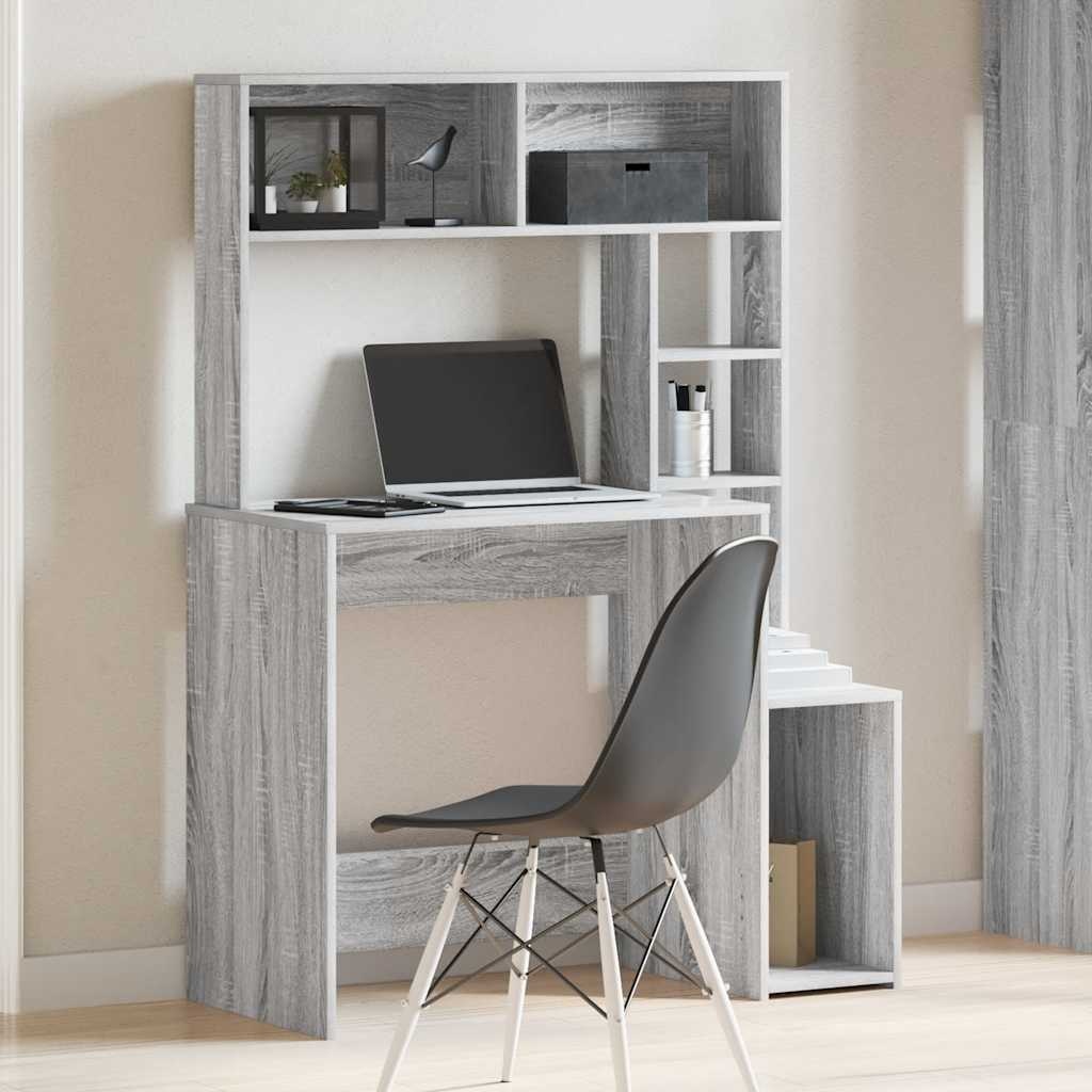 VidaXL Bureau met schappen 100x45x140 cm bewerkt hout grijs sonoma