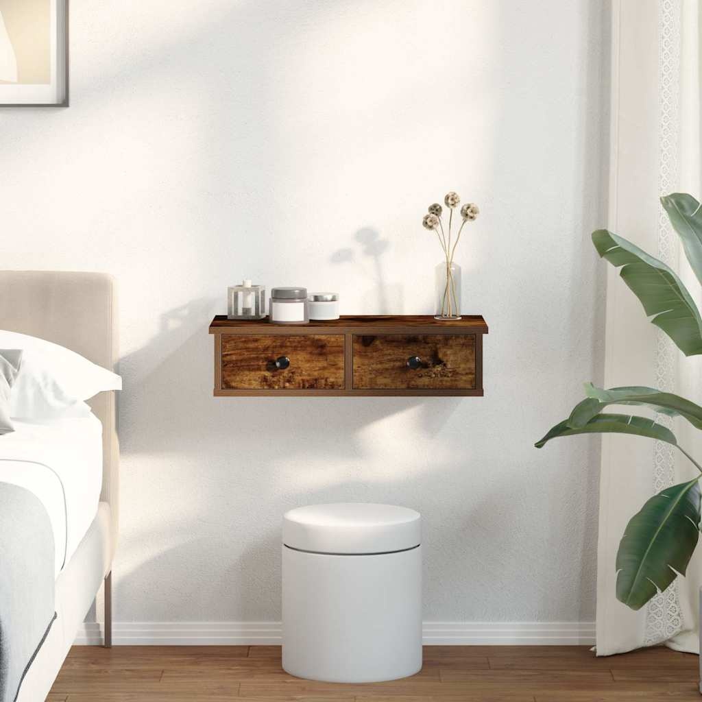 VidaXL Wandschap met lades 60x28x15 cm bewerkt hout gerookt eikenkleur