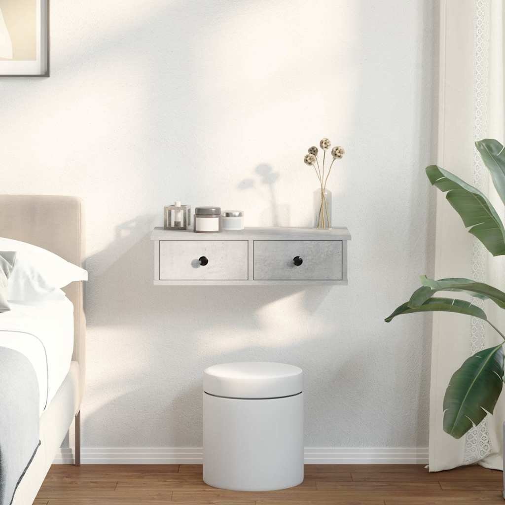 VidaXL Wandschap met lades 60x28x15 cm bewerkt hout betongrijs